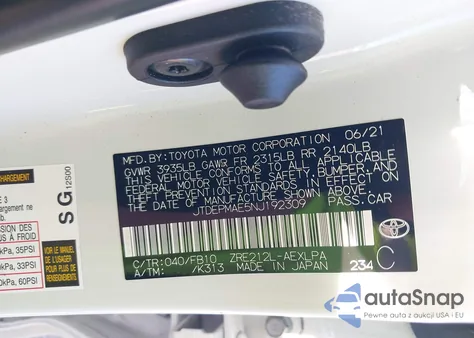 2022 Toyota Corolla Le z USA, uszkodzony, nr VIN JTDEPMAE5NJ192309